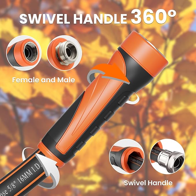Giraffe Tools Garden Hose 25ft x 5/8", Water Hose Heavy Duty, Flexible, Lightweight Hybrid Hose with Swivel Handle, Male to Female Fittings, Burst 600 PSI