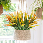 6Pcs Artificial Grass Fake Plants 17.3in Outdoor Plastic Plants UV Resistant Greenery Fake Grass for Home Window Garden Office Patio Hanging Planter Pathway Front Porch Décor Orange Yellow