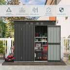6x4ft Outdoor Storage Shed, Galvanized Steel Garden Shed with Sloping Roof, Lockable Double Doors and 16 Air Vents, Utility Tool Storage for Backyard Patio