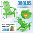 YEFU Adirondack Chairs Set of 8: Plastic Adirondack Chairs - Patio Chairs with Wood Texture - Outdoor Chair HIPS - Lawn Fire Pit Deck Porch Garden Chairs for Adults (Lime)