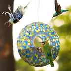 Mosaic Bird Feeder - Outdoor Fly Through Wild Hanging Bird Feeders with Mosaic Glass Design for Garden, Yard, Backyard, Deck and Porch Decor, 9 Inch