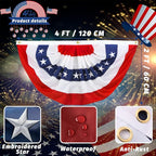 2x4 Ft American Pleated Fan Flag Bunting,Patriotic Bunting Embroidered Stars for Outside,Red White and Blue Decorations for 4th of July Independence Day Memorial Day 1pcs