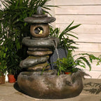 28" H Imitation Rock Pagoda Design Outdoor&Indoor Cascading Water Fountain, Natural Zen Decor Waterfall with LED Lights - Suitable for Garden/Patio/Yard/Deck/Balcony and Home Art Decor （Resin）
