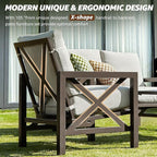 NATURAL EXPRESSIONS 4 Pieces Patio Furniture Set, Outdoor Furniture Sofa Sectional Modern Metal Patio Conversation Set with High Back Backrest & 3 Seater Loveseat and 2 Motion Rocker