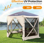 Tecoom 6-Sided Pop Up Gazebo Tent, Screen House with Mosquito Netting Canopy for Camping, 10x10ft Portable Sun Shelter Removable Siedwalls for Outdoor, Garden, Activities, Khaki