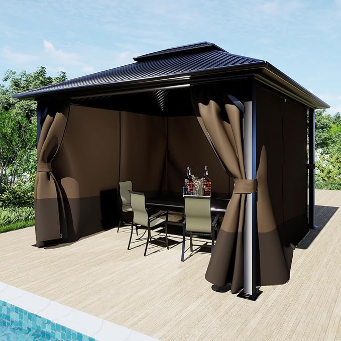 BPS 10' x 13' Gazebo Curtain Privacy 4-Panel Sidewall Outdoor Replacement Shade (Only Curtain)