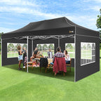 HOTEEL 10x20 Pop up Canopy Tent for Parties, Heavy Duty Easy Setup Tent with 6 Sidewalls, Outdoor Commercial Instant Gazebo for Wedding Event, with Roller Bag & Sand Bags, Black(Hexagonal Frame)