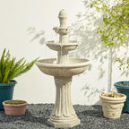 Glitzhome Water Fountain Outdoor Floor-Stand Fountains with LED Light & Pump, Oversized 3 Tier Terrazzo Waterfalls Patio Fountain and Waterfalls Outdoor Yard Fountains for Lawn Garden Backyard Deck