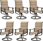 UDPATIO Patio Swivel Dining Chairs Set of 6, Outdoor Swivel Chairs High Back with All Weather Padded Textilene, Metal Rocking Frame for Lawn Garden, Brown