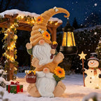 Christmas Garden Gnome Statue with Solar Lights – Large Outdoor Sculptures for Patio, Lawn, Yard – Ideal Gifts for Moms, Women, Grandma, Birthdays, – Funny Double Gnomes Decoration for Christmas