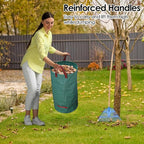 3-Pack 72 Gallon Yard Waste Bags, Reusable Heavy Duty Collapsible Garden Leaf Bags with Plastic Ring,with Gardening Gloves,Stand-Up Yard Waste Bin for Leaves, Lawn Debris & Grass Clippings