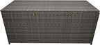 Oakland Living Grey Indoor and Outdoor Balcony Patio Deck Porch Pool 113 Gallon Wicker Storage Box Trunk Bin with Metal Frame