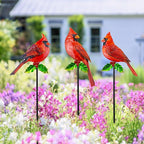 3 Pack Red Birds Metal Decorative Garden Stakes - 20 Inch Shaker Patio Decor Art and Rust Resistant Metal Garden Decor for Indoor and Outdoor Decor - Perfect for Patio and Lawn Ornaments
