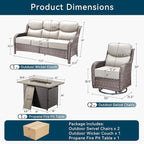 Luxury High Back Outdoor Furniture 6-Inch Thick Cushions with 50,000 BTU Gas Propane Fire Pit Tablet, Patio Furniture Set with Swivel Chairs, for Porch, Balcony, Deck and Yard