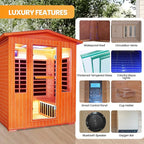 4 Person Outdoor Sauna Far Infrared Saunas Dry Sauna Room Wood Wooden Sauna Outdoor and Red Cedar Low EMF 2600W/240V with Oxygen Bar, 7 Color Light, Control Panel, Speaker - 62.2 * 46.9 * 81.9 in