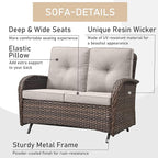 HUMMUH 5-Piece Patio Furniture Set with Fire Pit,Wicker Patio Glider Loveseat Outdoor Swivel Rocker Chairs for Backyard,Poolside,Deck