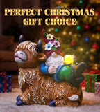 Garden Gnomes Decor Outdoor Statues Gnome on Highland Cow Hold Solar Cup Light Outdoor Decorations for Patio,Yard and Gift for Mom