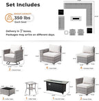 ovios 16 Pieces Patio Furniture Set, Outdoor Wicker Sectional Sofa with 54" Fire Pit Table Swivel Chairs, Modern Modular Deep Seat Rattan Couch Conversation Sets, Beige