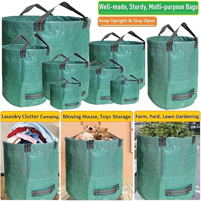 Professional 2-Pack 72 Gallon Large Yard Garden Bags (D26, H30 in) with Gardening Gloves for Yard Waste,Leaf Bag,Lawn Debris Bag,Camping Trash Container,Recycle Bin,Grass Clippings,Weed Bags 4 Handles