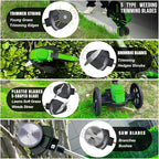 Cordless Weed Wacker Eater Battery Powered, 21V Lightweight Electric Weed Trimmer with 2 Battery Operated & Charger& Wheels & Shears, No-String Grass Trimmer/Brush Cutter/Lawn Edger for Yard Garden