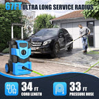 Pressure Cleaner with 33FT Flexible Extension Hose + 34FT Power Cord, 4 Nozzles, Foam Cannon, Best Power Cleaner for Cars, Patios, Driveways, Blue