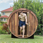 Smartmak Customized Outdoor Wood Barrel Steam Sauna, 2-10 Person Home Traditional Canadian Wooden Spa Room, with DIY Heating Stove, Rocks, Water Bucket, Spoon, Light, for Backyard, Garden, 195 ℉