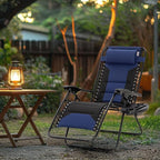 MAISON ARTS Oversized Padded Zero Gravity Chairs Set of 2, Folding Patio Lounge Chair, 28" Wide Seat Anti Gravity Recliners for Lawn Outdoor Camping Poolside Yard, Support 400lbs, Blue & Black