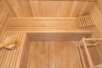 Square Outdoor Sauna, Canadian Hemlock Sauna 4 Person, 240V 6KW ETL Harvia Heater, Porch,Waterproof System, Large Glass Windows, Wood Tiles, Double Reinforcement-Fast Delivery(0-195 °F)
