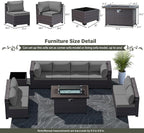 Outdoor Patio Furniture Sets with Propane Fire Pit Table, 10 Pieces Outdoor Furniture Patio Sectional Sofa Conversation Sets w/ETL Approved 43" Gas Outdoor Fire Table & Coffee Table (Grey)