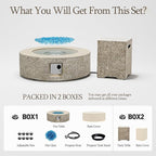 UPHA 42-inch Outdoor Propane Gas Fire Pit Table 50000 BTU Concrete Round FirePit for Outside Patio with Propane Tank Cover, Blue Glass Rocks, Rain Cover, Beige Texture