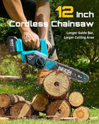 SEESII Chainsaw Cordless 12-inch, Handheld Chain Saw with 2 * 4.0Ah Batteries, Electric Saw with Tool-free Chain Tension, Auto Oiling for Wood Cutting Trimming Branch