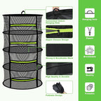 4 Layer Herb Drying Rack Hanging, Plant Drying Rack, Bud Drying Net,Foldable Hanging Dry Rack Net with Green Zipper, Garden Shears & Hooks, for Herbs, Seeds Indoor/Outdoor (23.62")