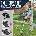 Worth Garden 84V Cordless String Trimmer with Brushless Motor, 14"/16" Cutting Width - Includes 2.5Ah Lithium Battery & Charger - Heavy Duty Electric Weed Wacker for Lawn, Garden, Yard