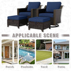 4 Piece Wicker Patio Conversation Set, All-Weather Use Outdoor 2 PE Rattan Swivel Chair, 2 Ottoman, Removable Water-Resistant Cushion, Ideal for Porch, Backyard, Balcony, Poolside, Blue