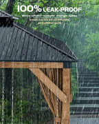 GAOMON Hardtop Spruce Wood Gazebo 12'x20', with Double Roof of Metal Sheets, 4.7'' Heavy Duty Poles, Gray Net, and Curtain, Permanent Building for Patio, Deck, Backyard, Lawn, and Garden, Khaki