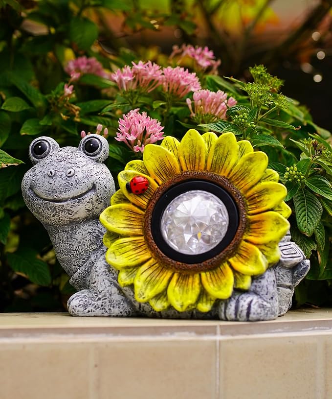 Solar Turtle Sunflower Light Garden Decor, Outdoor Statue Ornaments for Home Yard Lawn,Unique Gifts for Women Grandma Mom(Grey)