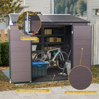 8x6 ft Resin Outdoor Storage Shed with Two-Window and Double-Door, Plastic Shed with Floor for Gargen, Patio, Yard, Lawn, Grey (1 Doors) (Brown, 8x6 ft)