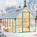 CABIHOME 8x12 FT Outdoor Greenhouse, Polycarbonate Greenhouse with Roof Vent and Ground Nails, Aluminum Large Walk-in Green House w/ Lockable Push Door for Outside Garden Backyard (Green, 8x12 FT)