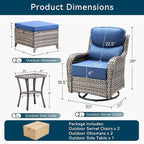 Luxury High Back Outdoor Furniture with 6-Inch Thick Cushions, Patio Furniture Set with Ottomans, 5 PCS Wicker Conversation Set for Porch, Balcony, Deck and Yard
