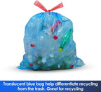 13 Gallon Recycling Trash Bags, Unscented 200 Count Drawstring Tall Kitchen Garbage Bags, Pre-Separated, Ultra Strong, Leakproof, Sturdy, Translucent Blue