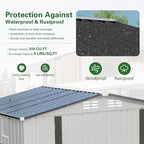 8x6 FT Outdoor Storage Shed with Windows, Metal Sheds & Outdoor Storage with Lockable Door and 4 Vents, Outside Storage Shed Waterproof for Backyard, Patio, White+Gray