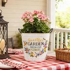 Set of 2 Sweet Bee Garden Metal Planter Buckets, Rustic Farmhouse Flower Pots with Handles, Decorative Indoor Outdoor Gardening Containers for Succulents, Herbs, Home & Porch Decor