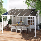 MEISSALIVVE 10' x 12' Wall Mounted Lean to Metal Awnings with Sloped Roof, Outdoor Patio Gazebo Awning for Backyard, Deck, White