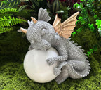8.6" Solar Dragon Garden Statue, LED Figurine Light, Resin Outdoor Sculpture, Solar Powered Yard Art, Night Garden Light, Solar Landscape Path Light Ornament, Lawn Solar Lighting Figurine Art