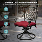 Set of 6 Cast Aluminum Patio Chairs with Cushions, All-Weather Aluminum Outdoor Swivel Chairs, Metal Outdoor Rocking Chairs for Backyard, Poolside and Bistro(Red, 6 Pieces)