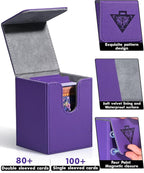 ZLCA Card Deck Box for MTG Yugioh TCG, Card Storage Box with Dividers Holds 100+ Sleeved Cards, Premium Card Deck Case Compatible with CCG Trading Cards (Purple,Puzzle)