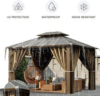 Kingdura Hardtop Gazebo 10'x12' with Double Polycarbonate Roof Canopy, Outdoor Gazebo with All-Weather Resistant Aluminum Frame Permanent Pavilion, UV Blocking for Patio Lawn Garden