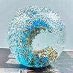 Decorative Crystal Ball Figurines Ocean Waves Paperweight Blown Glass Decor Sea Art Ocean Lovers Gift Blue Amber 3.15"