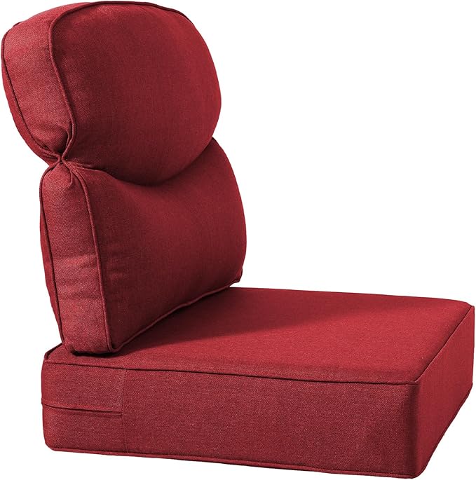 Luxury 24x24x6 Inch Smile Outdoor Cushions - 1 Set Deep Seat Water-Resistant Patio Furniture Replacement Cushion for Wicker Rattan Wood Metal Chair Glider Rocker Loveseat Sofa - Red
