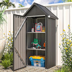 AECOJOY Outdoor Storage Cabinet Waterproof, Vertical Tall Outdoor Storage Cabinet with Shelves, All Weather Metal Vertical Storage Shed & Outdoor Cabient for Garden in Dark Grey